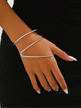 Minimalist Silver Spiral Hand Cuff Bracelet - Women Jewelry